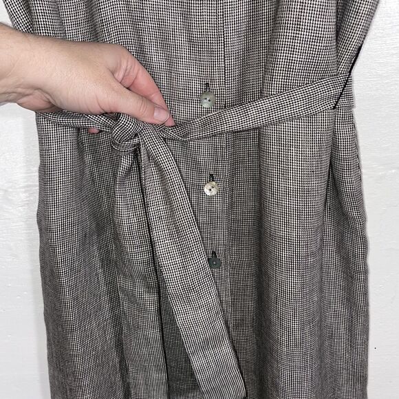 Vintage Irish Linen Check Shirt Dress Size 10 Y2K Button Front Belted Talbots - Picture 3 of 12
